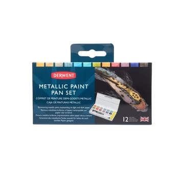 Derwent METALLIC metálfényű szilkés akvarell festék készlet – csillogó, ragyogó színek művészeknek,készlet 12db Derwent METALLIC metálfényű szilkés akvarell festék készlet – csillogó, ragyogó színek művészeknek,készlet 12db