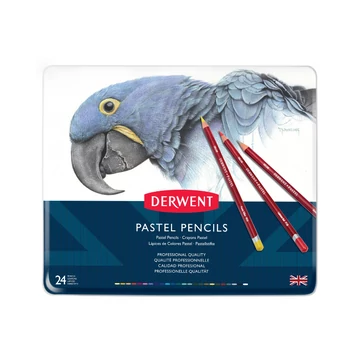 Derwent PASTEL pasztellceruza készlet 24 szín – művészi, lágy pasztellceruzák fémdobozban árnyékoláshoz és színátmenetekhez