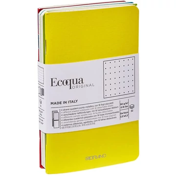 Fabriano ECOQUA pontozott füzetek 4db 9*14cm 32lap (zöld, piros, kék, sárga) 85g Fabriano ECOQUA pontozott füzetek 4db 9*14cm 32lap (zöld, piros, kék, sárga) 85g