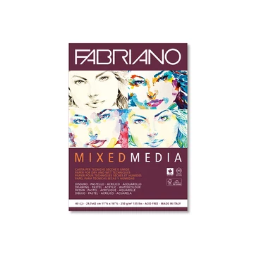 Fabriano MIXED MEDIA tömb A4 – 40 lap, 250g, vegyes technikákhoz, felül ragasztott Fabriano MIXED MEDIA tömb A4 – 40 lap, 250g, vegyes technikákhoz, felül ragasztott