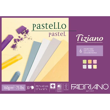 Fabriano TIZIANO tömb A3 – 30 lap, 160g, 6 féle lágy színű papír, 1 oldalán ragasztott Fabriano TIZIANO tömb A3 – 30 lap, 160g, 6 féle lágy színű papír, 1 oldalán ragasztott