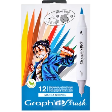 GRAPH'IT kétvégű (ecset/tű) alkoholos filctoll manga Shonen 12db. GRAPH'IT kétvégű (ecset/tű) alkoholos filctoll manga Shonen 12db.