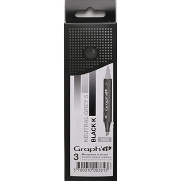 GRAPH'IT kétvégű (vágott/normál) alkoholos filctoll fekete-fehér/black&white 3 db GRAPH'IT kétvégű (vágott/normál) alkoholos filctoll fekete-fehér/black&white 3 db