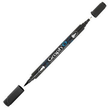 GRAPH'O kétvégű filctoll 9909 fekete – vízbázisú marker ecset- és tűheggyel kreatív rajzoláshoz GRAPH'O kétvégű filctoll 9909 fekete – vízbázisú marker ecset- és tűheggyel kreatív rajzoláshoz
