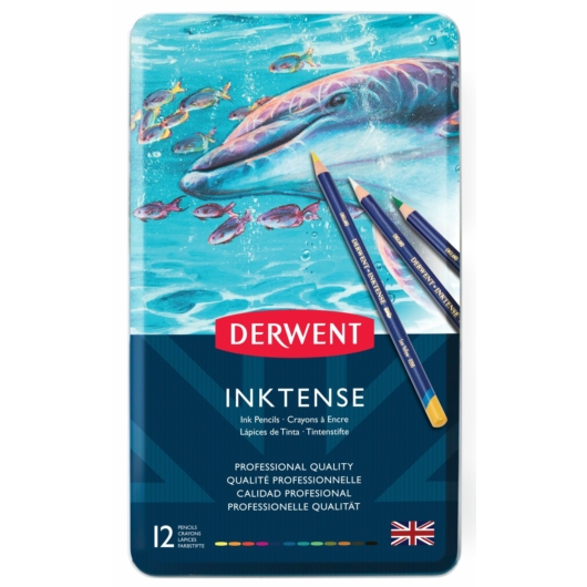 Derwent INKTENSE vízzel elmosható ceruza készlet fémdobozban 12db