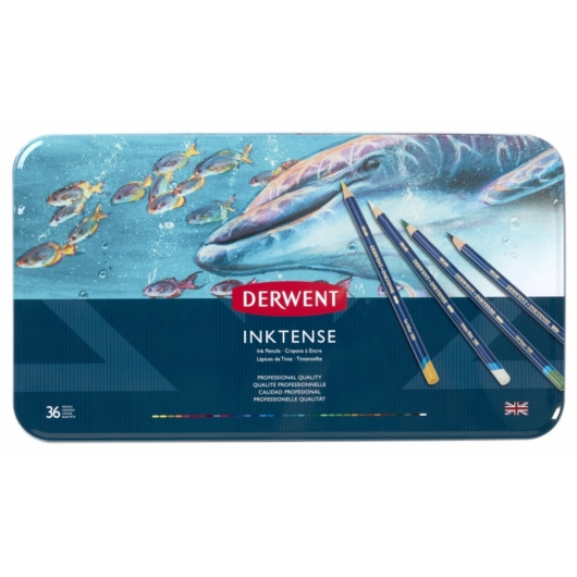 Derwent INKTENSE vízzel elmosható ceruza készlet fémdobozban 36 szín