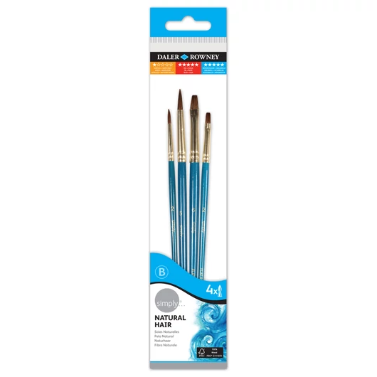 Daler-Rowney SIMPLY teveszőr ecsetkészlet rövidnyelű 4db