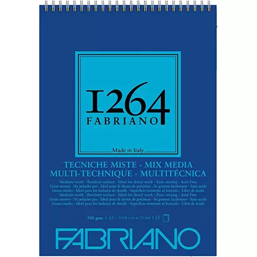 Fabriano 1264 MIX-MEDIA tömb A5 15lap 300g felül spirálos