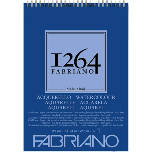 Fabriano 1264 Watercolour tömb A4 30lap 300g,  felül spirálos