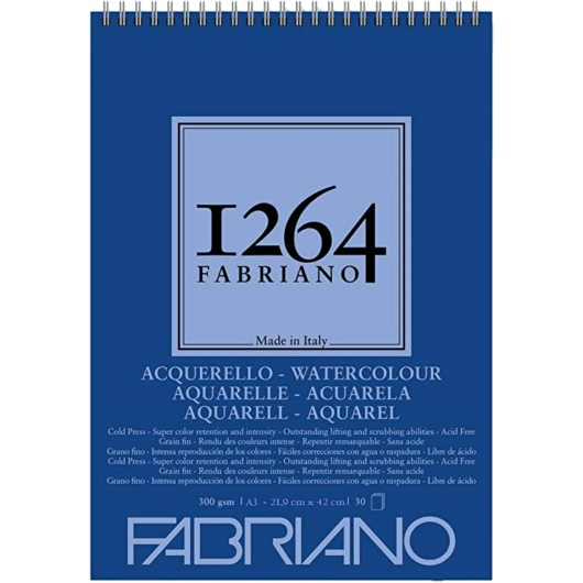 Fabriano 1264 Watercolour tömb A3 30lap 300g,  felül spirálos