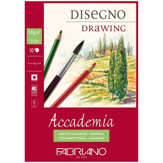 Fabriano ACCADEMIA Drawing tömb A4 30lap 200g 1 oldalán ragasztott