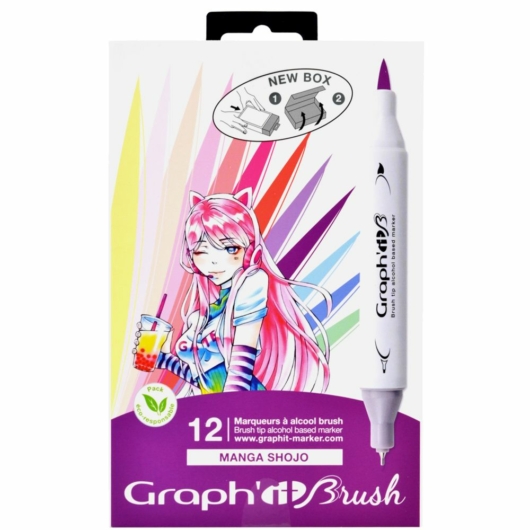 GRAPH'IT kétvégű (ecset/tű) alkoholos filctoll manga Shojo 12db.