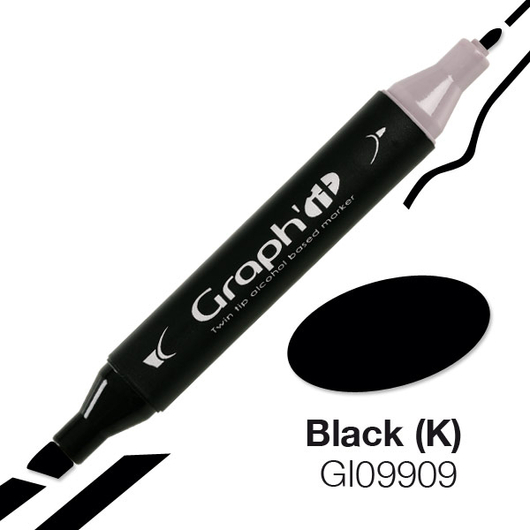 GRAPH'IT kétvégű (vágott/normál) alkoholos filctoll 9909 fekete