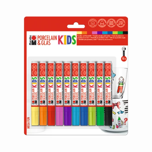 Marabu KIDS PORCELAIN & GLAS porcelán és üveg filctoll készlet "Mega Fun" 10 x 1-3 mm