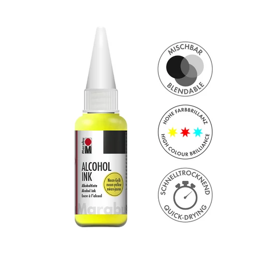 Marabu ALCOHOL INK 321 neon sárga 20ml – élénk színű alkoholos tinta fluid art és mixed media technikákhoz