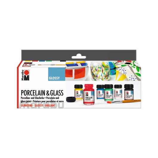 Marabu Porcelain & Glass Glossy fényes porcelán és üvegfesték készlet 6 x 15ml