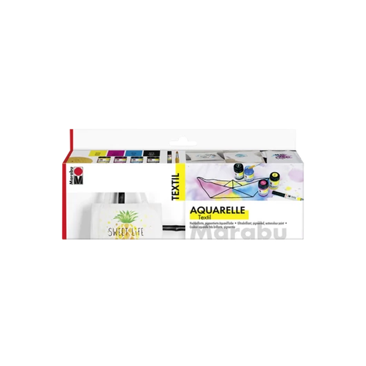 Marabu TEXTIL AQUARELLE textilfesték készlet  4*15ml + ecset + filctoll