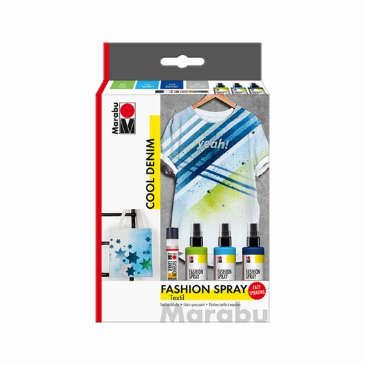 Marabu FASHION SPRAY pumpás textilfesték készlet "Cool Denim" 3 x 100 ml, 1 x 25 ml