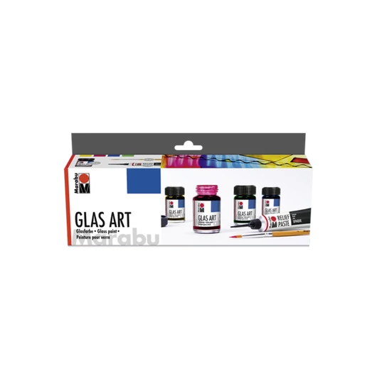 Marabu GLASART oldószeres üvegfesték készlet ecsettel és kontúrozóval 4*15ml