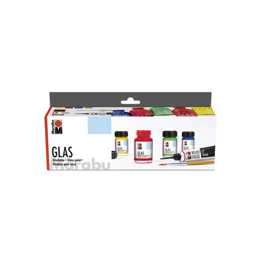 Marabu GLAS vízbázisú üvegfesték készlet ecsettel és kontúrozóval 4*15ml