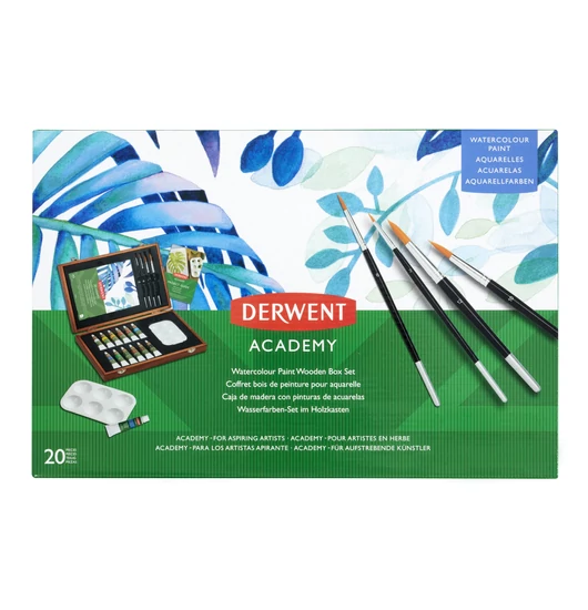 Derwent ACADEMY akvarell festék készlet fadobozban – vízfesték kezdőknek, ajándéknak Derwent ACADEMY akvarell festék készlet fadobozban – vízfesték kezdőknek, ajándéknak